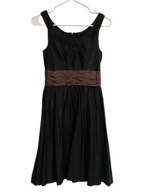 White House Black Market Black Midi Dress with Brown Waist‎ Sash